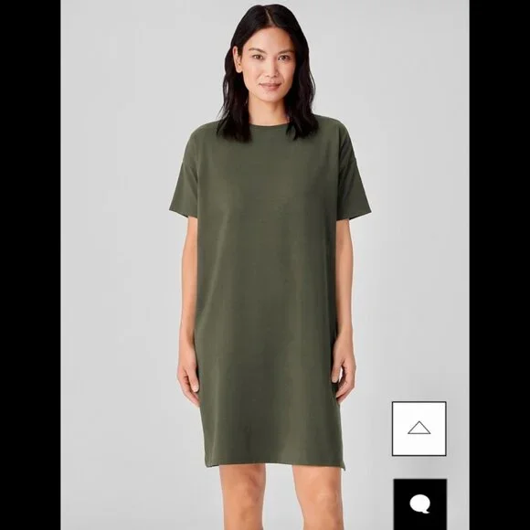 EILEEN FISHER Organic Pima Cotton Jersey T-Shirt Dress "Seaweed" F17OJ | Size L - Picture 2 of 12